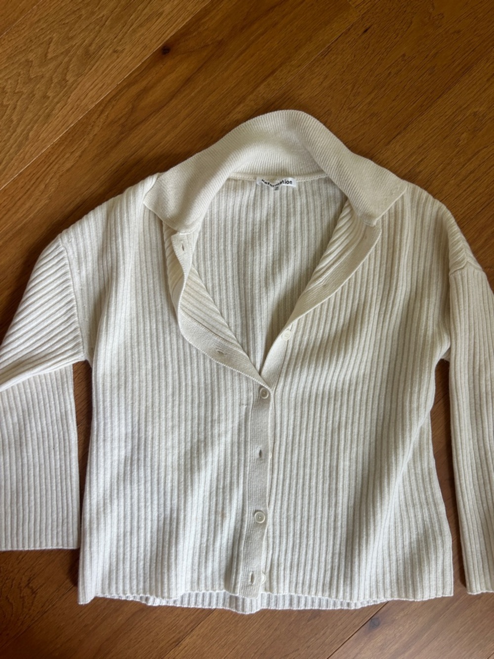 Reformation Cream Ribbed Button-Front Cardigan - Picture 4 of 5